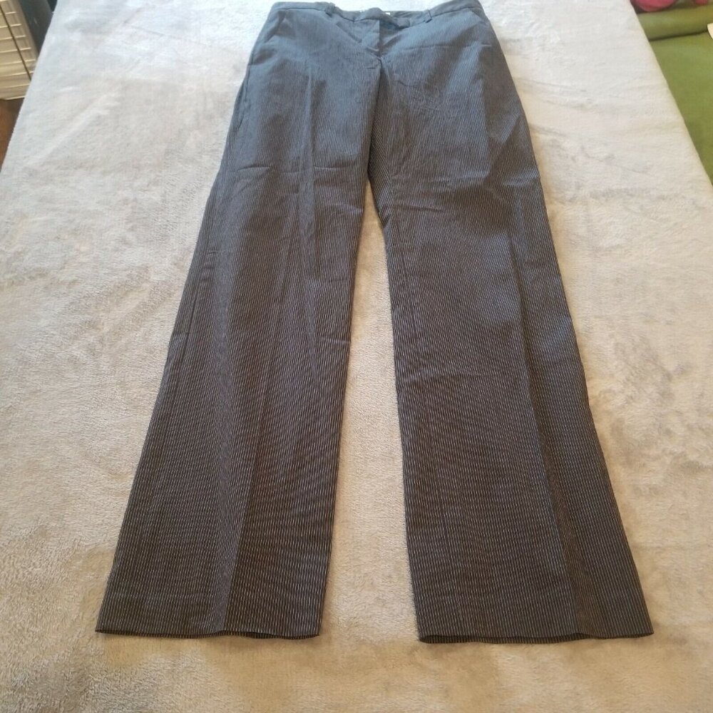 Calvin Klein Women Straight Mid-Rise Pants Extended Tab Zip Size 2 Striped Black
